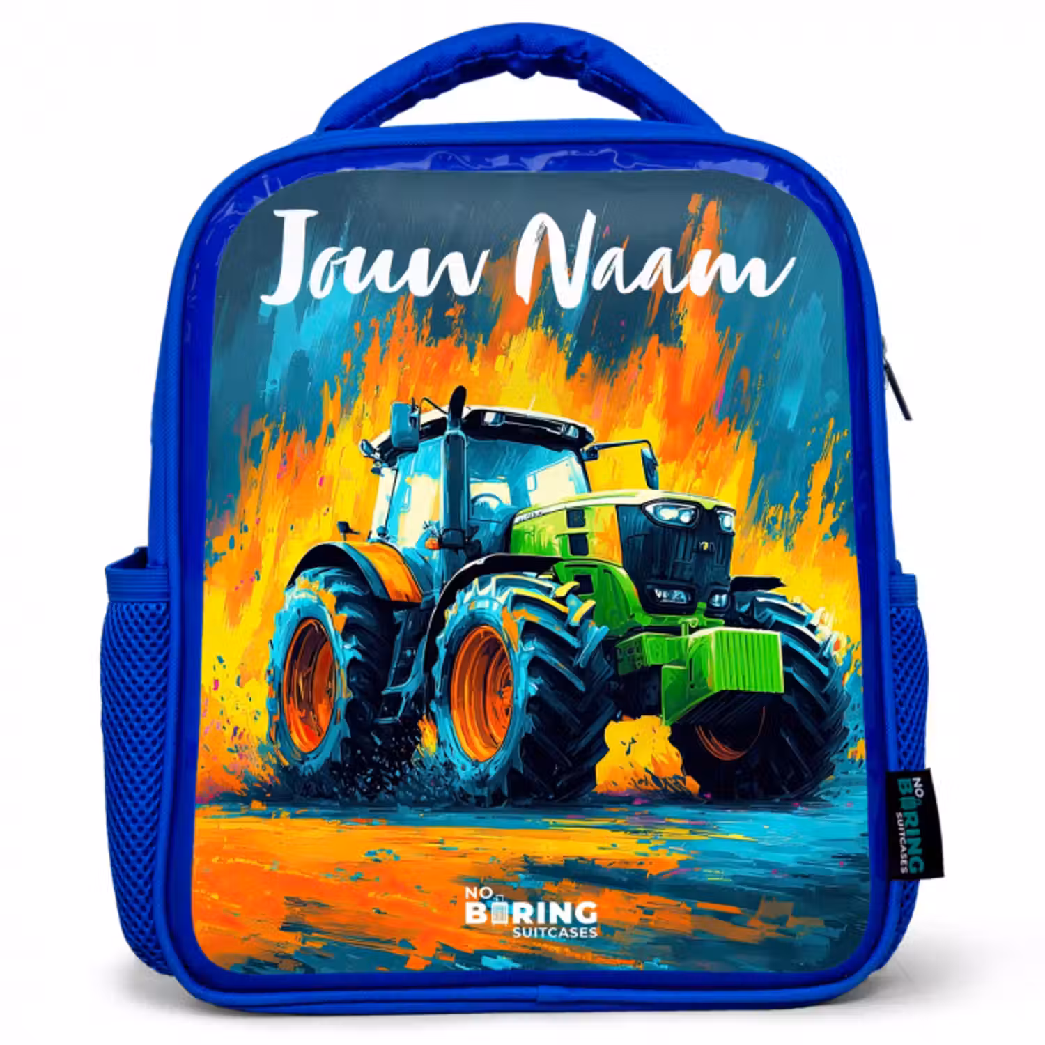 Kinderrugzak met naam - Blauw - Abstract - Tractor - Groen