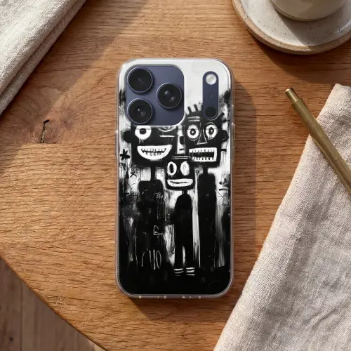 Schilderij - Figuren - Zwart - Abstract Telefoonhoesje iPhone 17 Pro klein -sfeer1