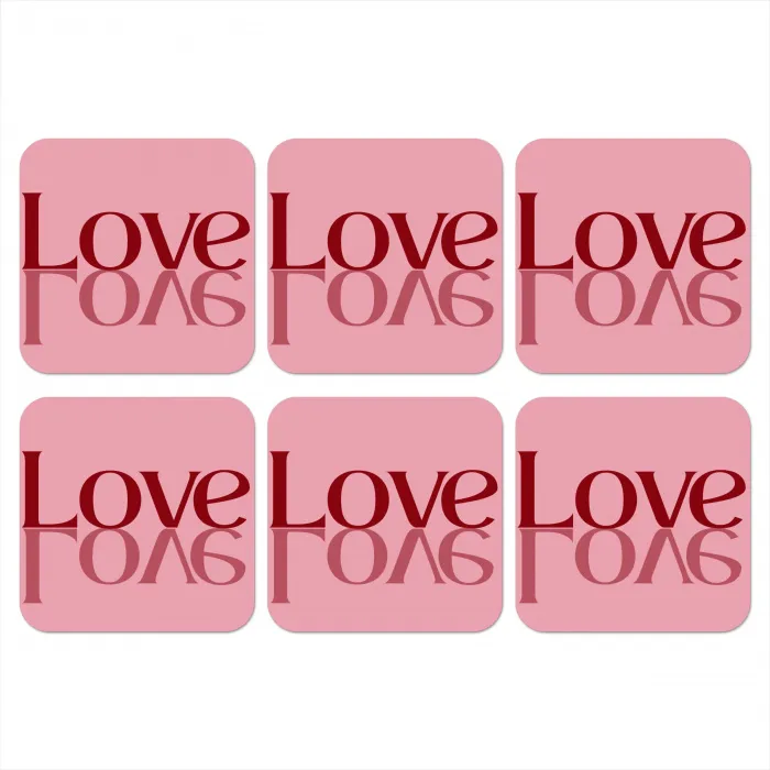 Love - Roze - Spiegeling onderzetter kurk middel -3d