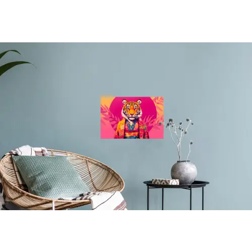 Tijger - Kimono - Planten - Roze Muursticker klein -plant