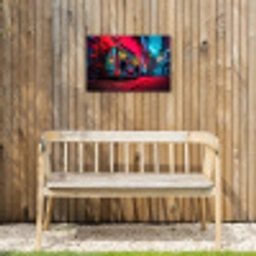 Boombox - Rood - Graffiti - Neon Tuinposter op houten frame 2 cm dik klein -sfeer4
