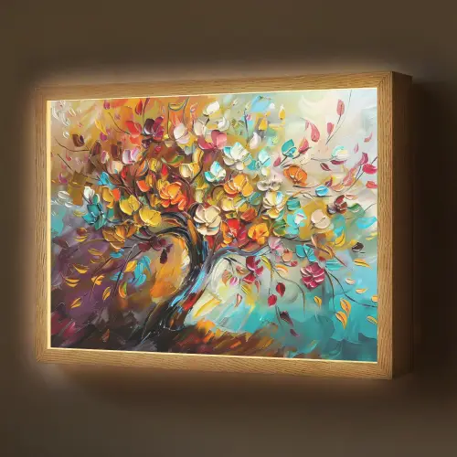 Boom - Abstract - Kleurrijk - Bloemen Light Box met batterij (Wandlamp) middel -z3d_website