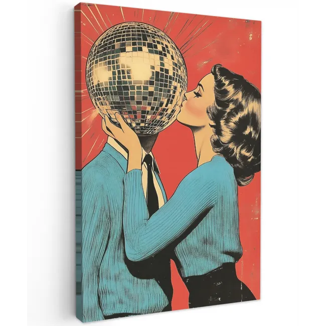 Vrouw - Retro - Discobal - Kus Tuinposter op houten frame 2 cm dik klein -3d