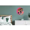 Luipaard - Roze - Oranje - Blauw - Verf Wandcirkel aluminium klein -slaapkamer