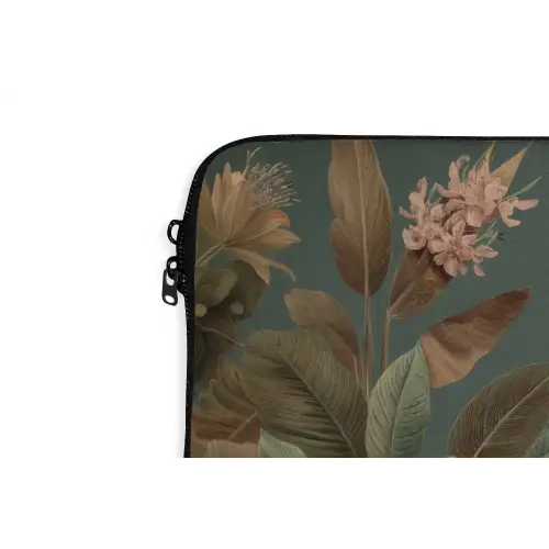 Groene papegaai - Kleurrijke bloemen - Donkere achtergrond laptophoes neopreen klein -detail
