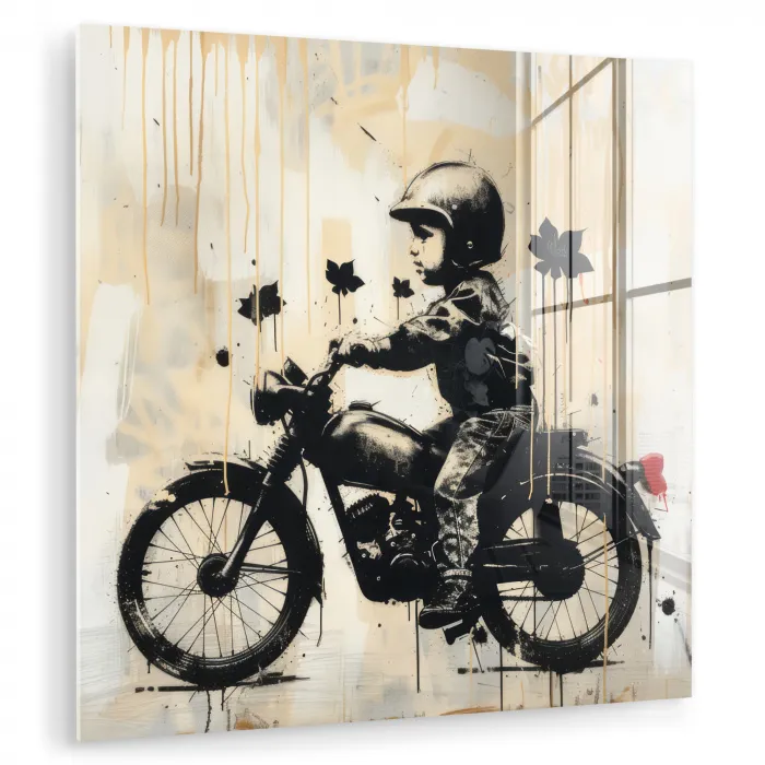 Vintage - Street art - Motor - Jongen - Graffiti - Zwart - Banksy plexiglas 5mm klein -zzzproduct_nieuw