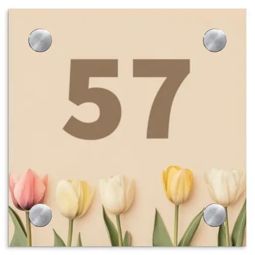 Gekleurde tulpen beige achtergrond - Traditioneel Naambord Vierkant klein -3d