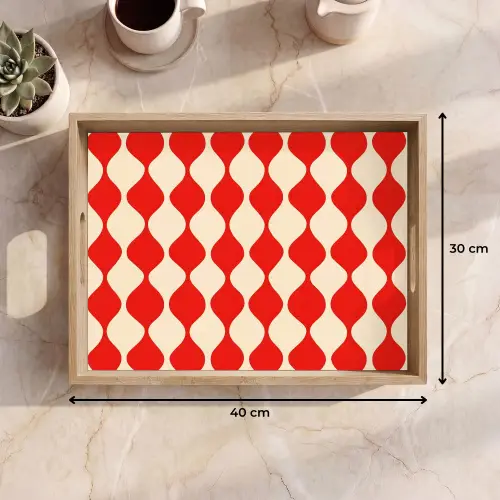 Golvend patroon - Retro - Rood - Beige Dienblad Rechthoek middel 911 -USP_Formaat