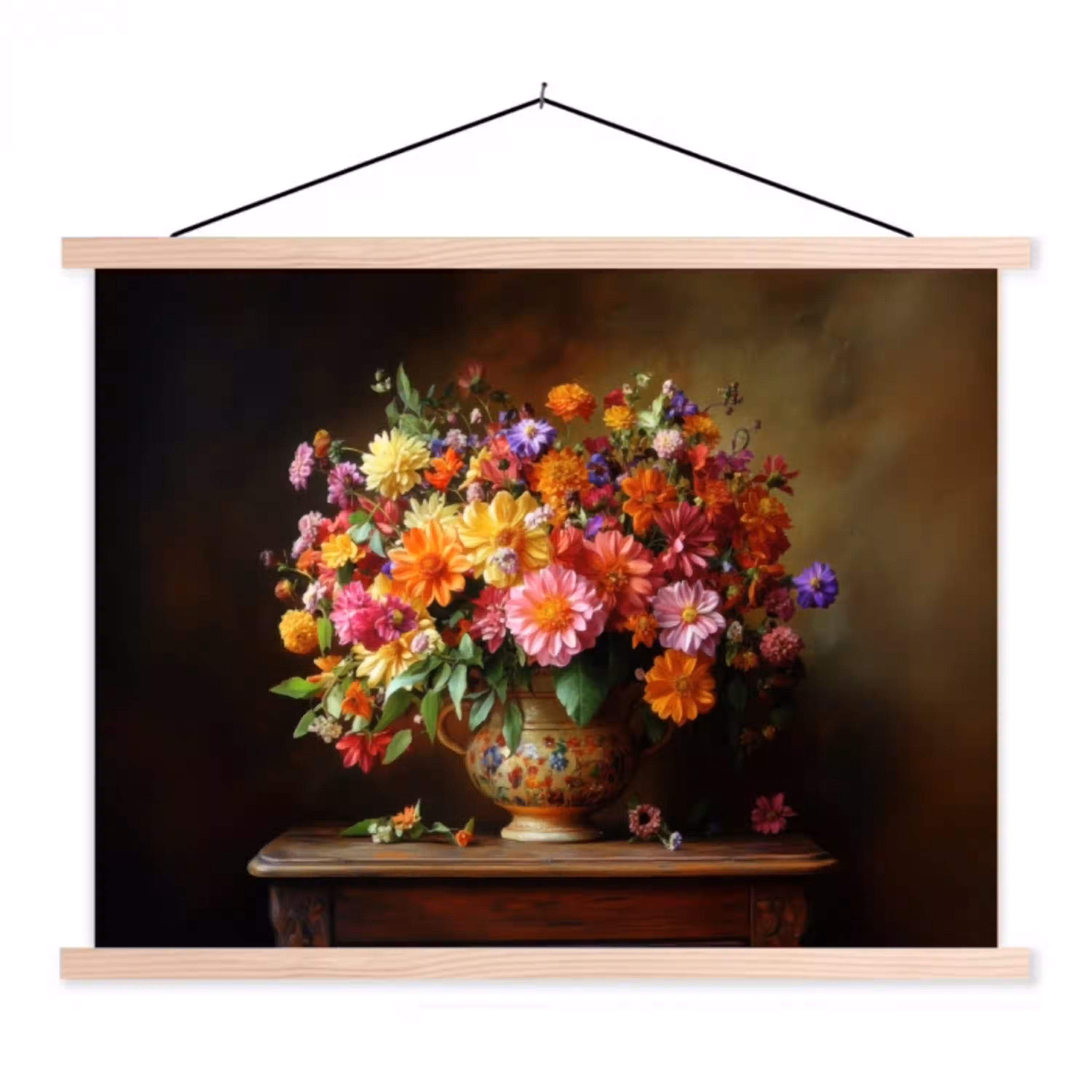 Kleuren - Boeket - Vaas - Hout textielposter latten blank klein -3d