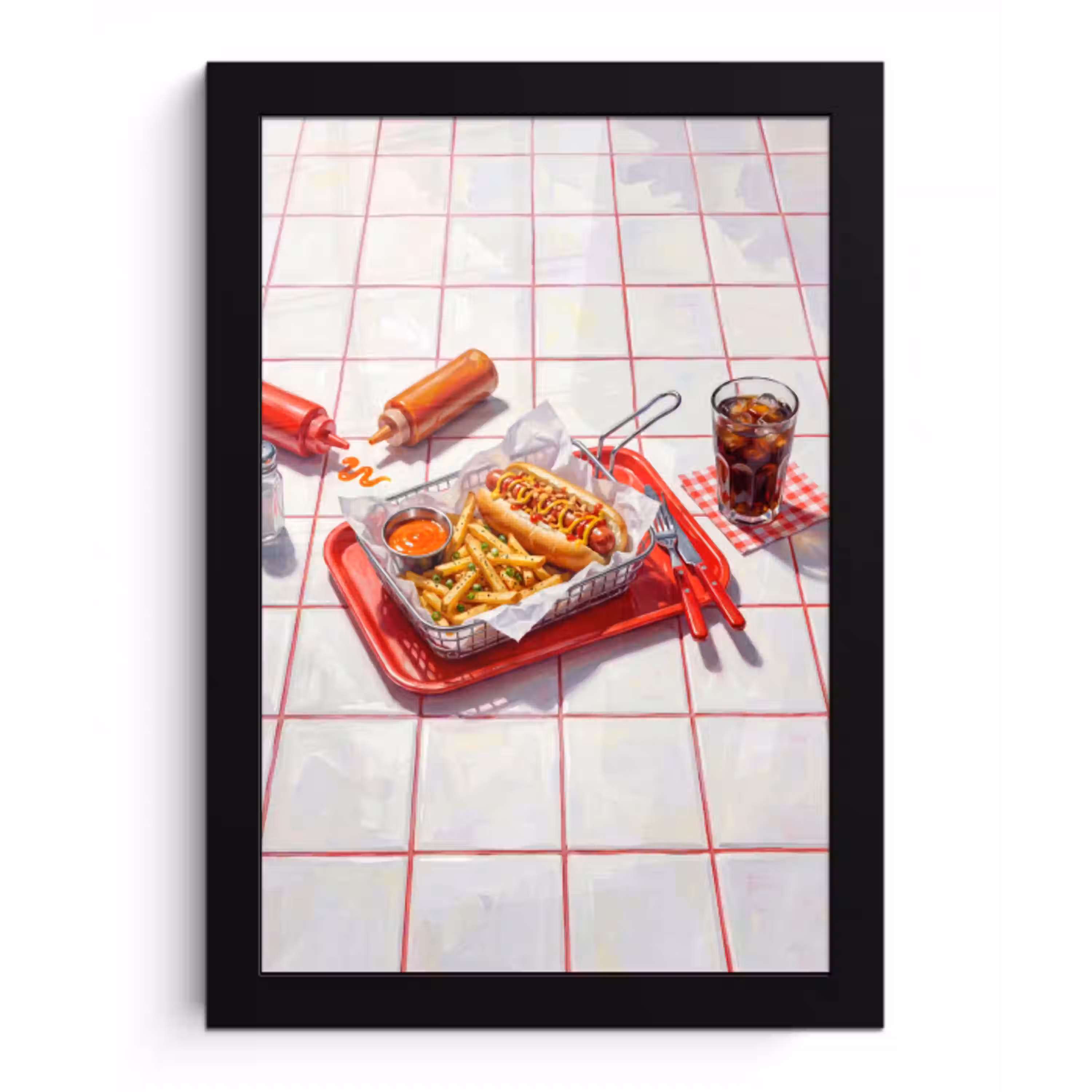 Eten - Hotdog - Fastfood - Modern - Rood fotolijst zwart zonder passe partout klein -3d