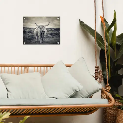 Schotse hooglander - Dieren - Wolken - Koe - Natuur tuinposter los doek klein -sfeer7