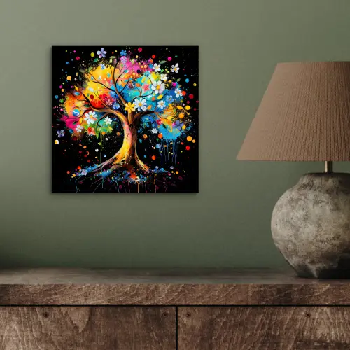 Boom - Kleurrijk - Bloemen - Zwart aluminium wit klein -sfeer2