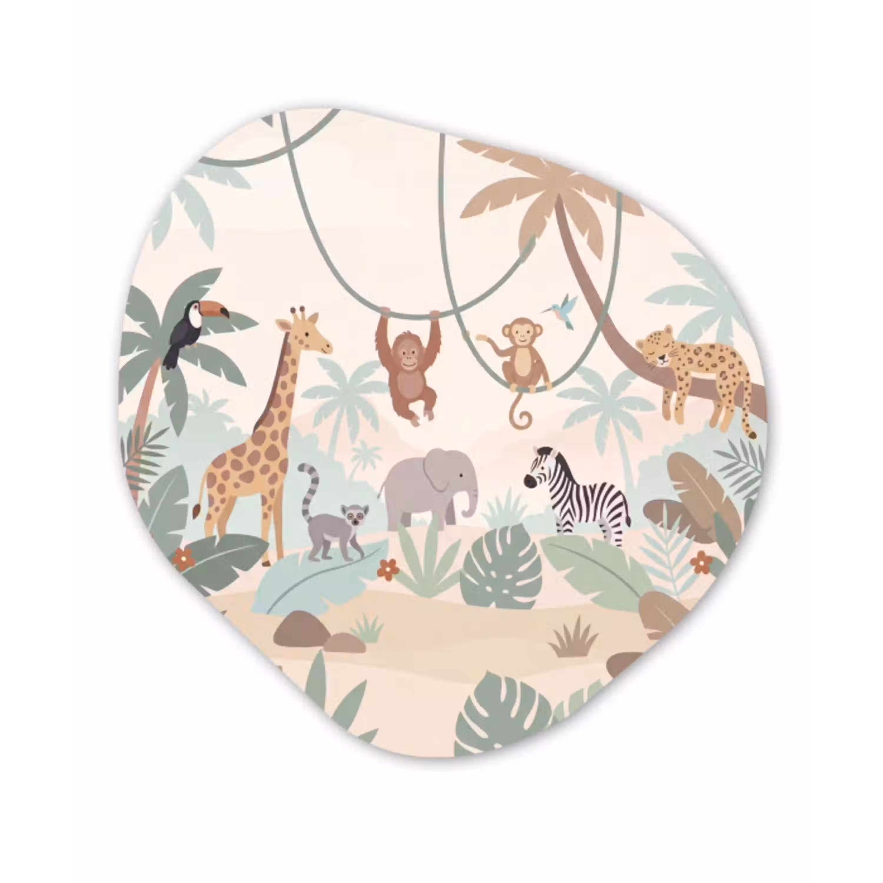 Jungle - Dieren - Groen Wandcirkel Organisch Aluminium middel -3d