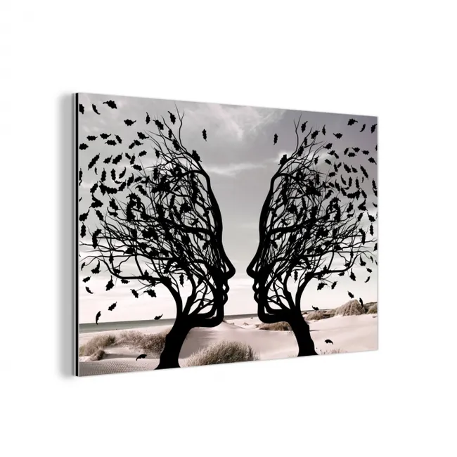 Bomen - Gezicht - Bladeren - Moderne kunst aluminium wit klein -3d