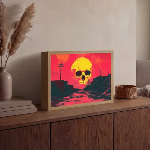 Straat - Verlaten - Schedel - Geel Light Box met batterij (Wandlamp) middel -sfeer2