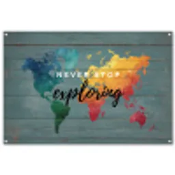 Hout - Wereldkaart - Regenboog - Exploring tuinposter los doek groot -3d