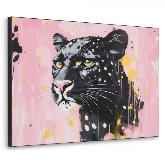 Zwart - Panter - Roze - Abstract Textielframe - compleet frame klein -3d