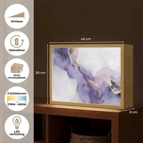 Paars - Modern - Marmer - Abstract Light Box met batterij (Wandlamp) middel -USP_websiteoverzichtNL