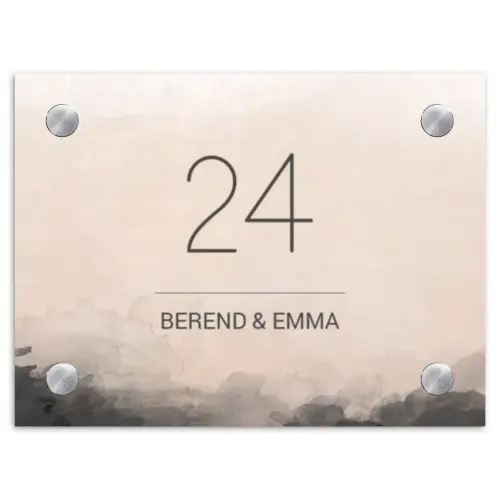 Aquarel - Beige - Klassiek Naambord Rechthoek middel -3d