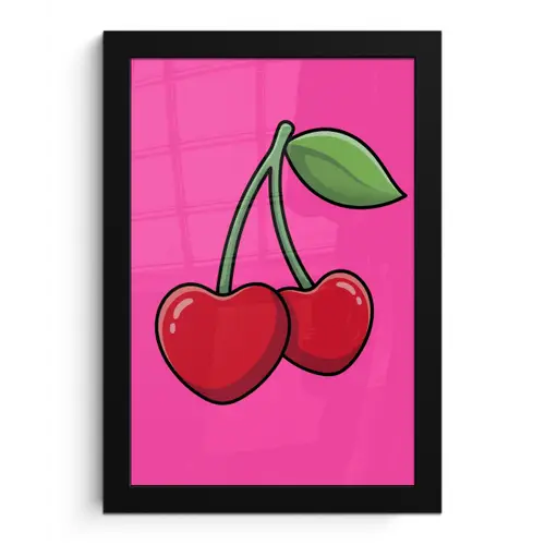 Kers - Roze - Fruit fotolijst zwart zonder passe partout klein -3d