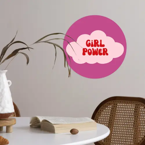 Girl power - Wolk - Roze Wandcirkel behangsticker klein -sfeer3