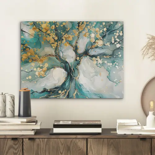 Boom - Modern - Verflook - Turquoise - Goud PET vilt klein -sfeer1
