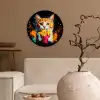 Kat - Eten - Patat - Graffiti - Abstract Wandcirkel plexiglas klein -sfeer1