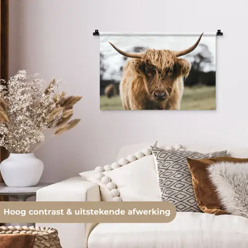 Schotse Hooglander -  Koe - Gras - Dieren - Natuur Wandkleed katoen klein -sfeer1
