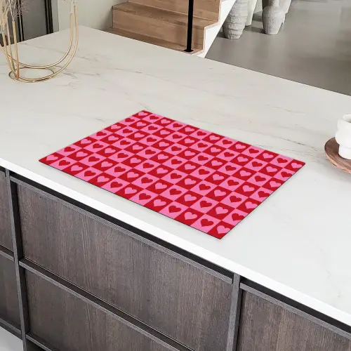 Rood - Roze - Schaakbord - Valentijn Inductie beschermer vinyl 3mm klein -sfeer8