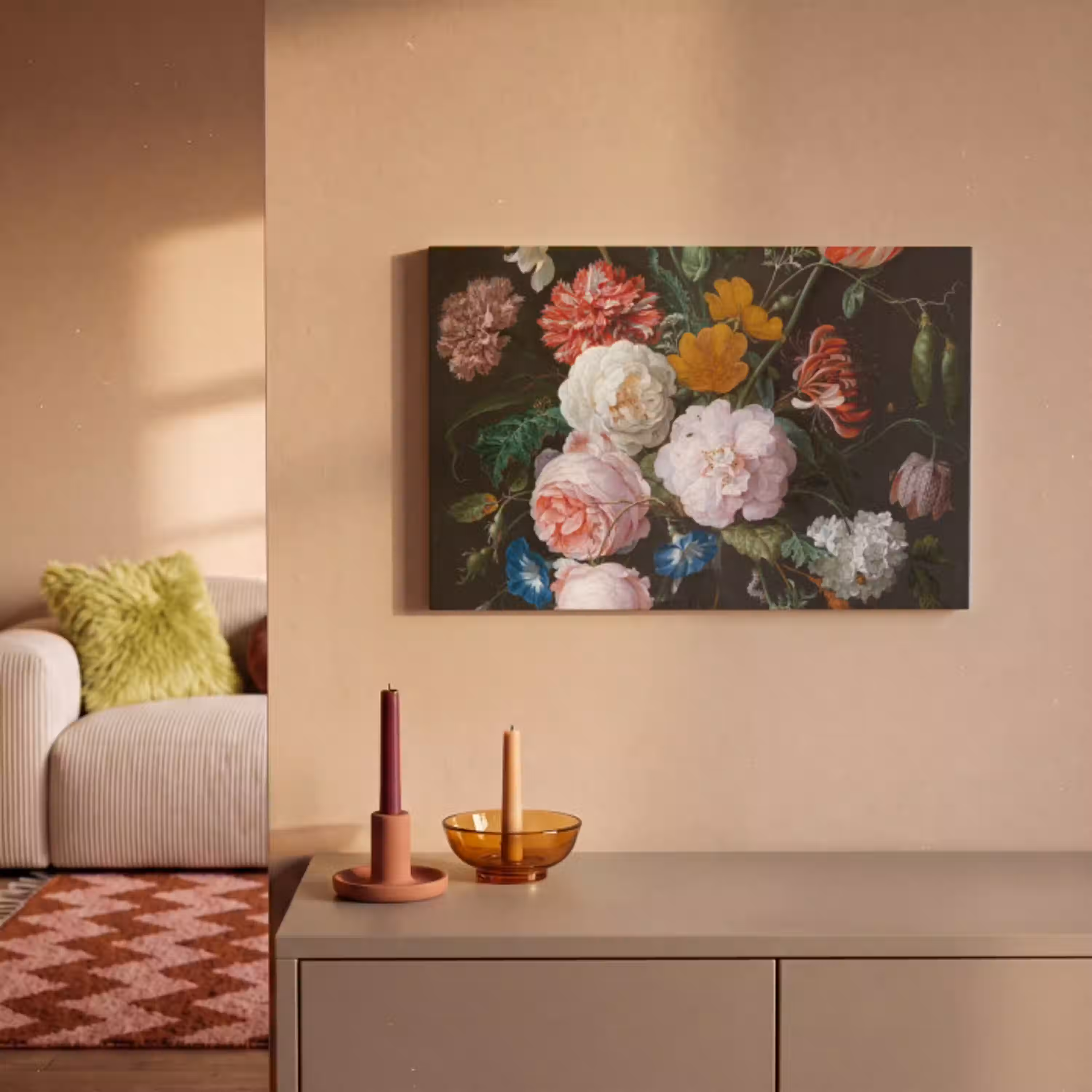 Stilleven met bloemen in een glazen vaas - Schilderij van Jan Davidsz. de Heem canvas 2cm klein -sfeer1