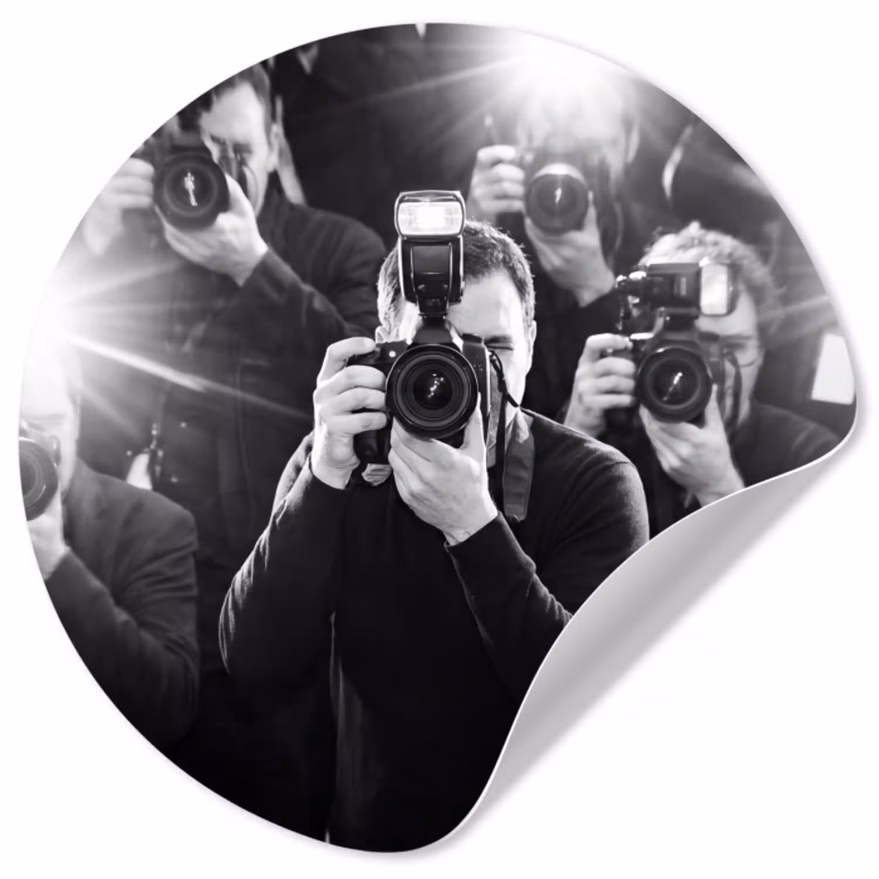 Mensen - Camera - Flitslicht - Zwart-wit - Media Wandcirkel behangsticker klein -3d