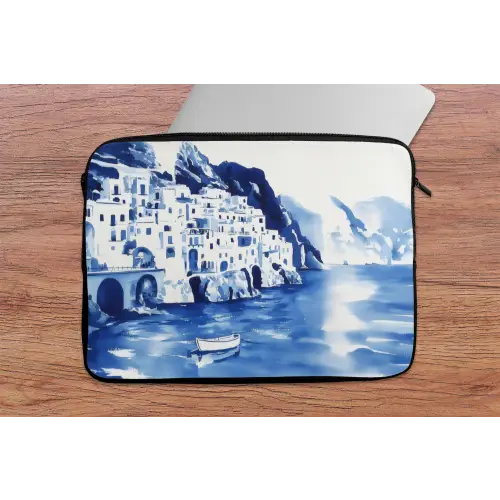 Dorp - Rotswand - Roeiboot - Water laptophoes neopreen klein -tafel