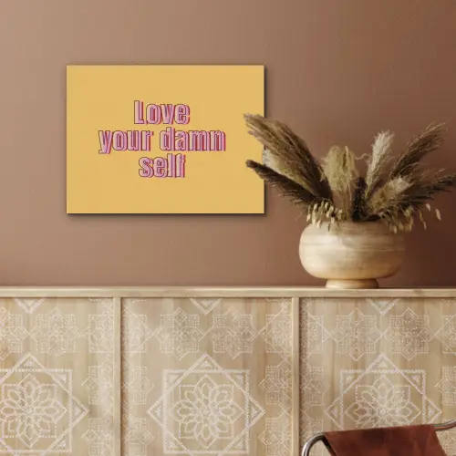 Love yourself - Roze - Geel PET vilt klein -sfeer4