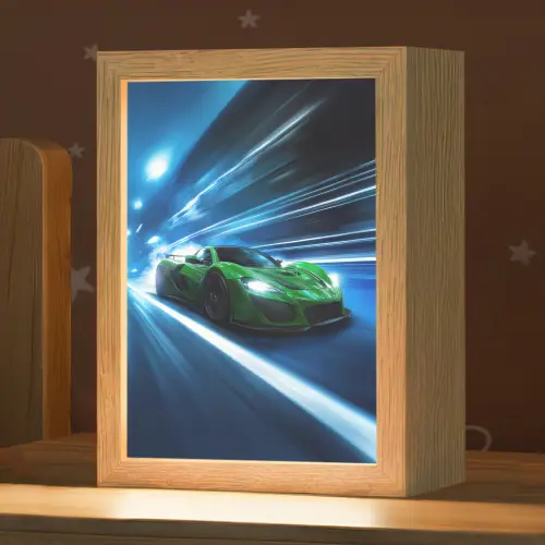 Groene racewagen - Blauw - Neon - Licht Light Box met kabel klein -zzz_3d_website