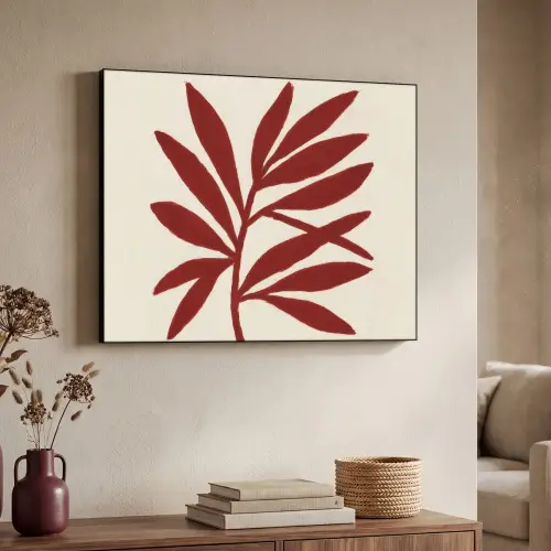 Tak - Bladeren - Rood Textielframe zwart klein -sfeer3