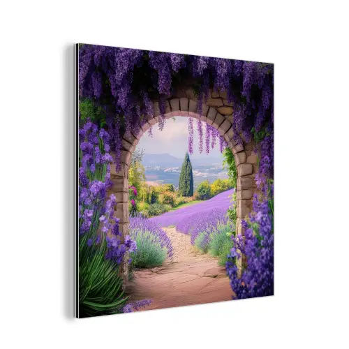 Doorkijk - Lavendel - Bloemen - Paars - Poort aluminium wit klein -3d