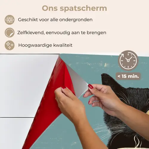 Kat - Zwart - Koffie - Minimalistisch keuken achterwand spatscherm klein -spatscherm_NL