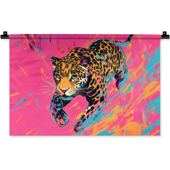 Luipaard - Roze - Oranje - Blauw - Verf Wandkleed katoen klein -zz3d