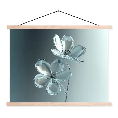 Kristal - Bloemen - Grijs textielposter latten blank klein -3d