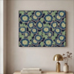 Bloemen - Borduurwerk - Patroon - Blauw - Groen Textielframe zwart klein 947 -sfeer2