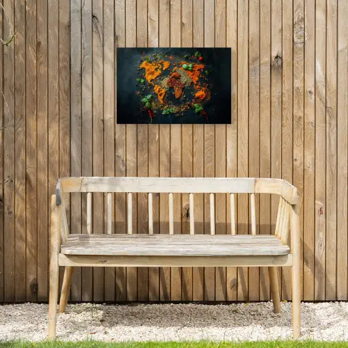 Wereldkaart - Kruiden - Levendige kleuren Tuinposter op houten frame 2 cm dik klein -sfeer4