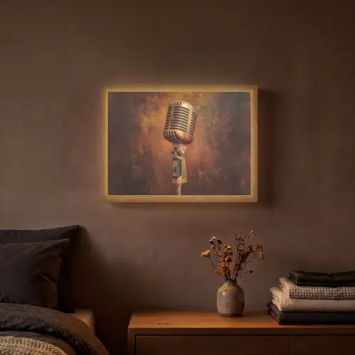 Microfoon - Bruin - Klassiek Light Box met batterij (Wandlamp) middel -sfeer4