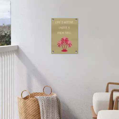 Groen - Zomer - Quote - Palmboom tuinposter los doek klein -sfeer8