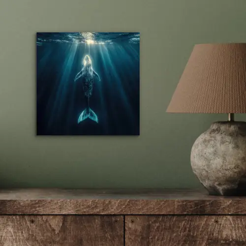 Walvis - Water - Zonnestralen - Blauw aluminium wit klein -sfeer2