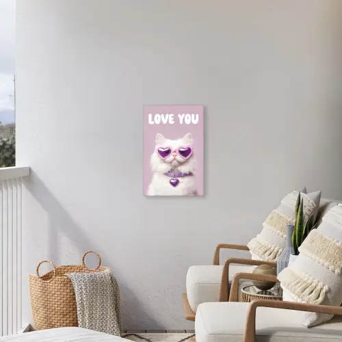 Kat - Love - Paars - Valentijn Tuinposter op houten frame 2 cm dik klein -sfeer1