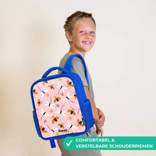 Lieveheersbeestjes en libellen op roze achtergrond Kinderrugzak - Blauw middel -sfeer3_NL