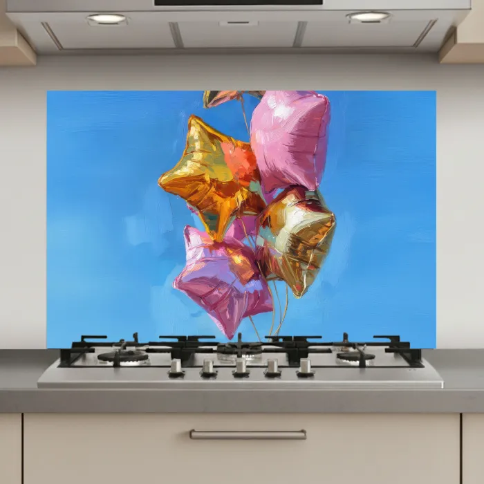Ballonnen - Goud - Stervorm - Roze keuken achterwand spatscherm klein -3d_website
