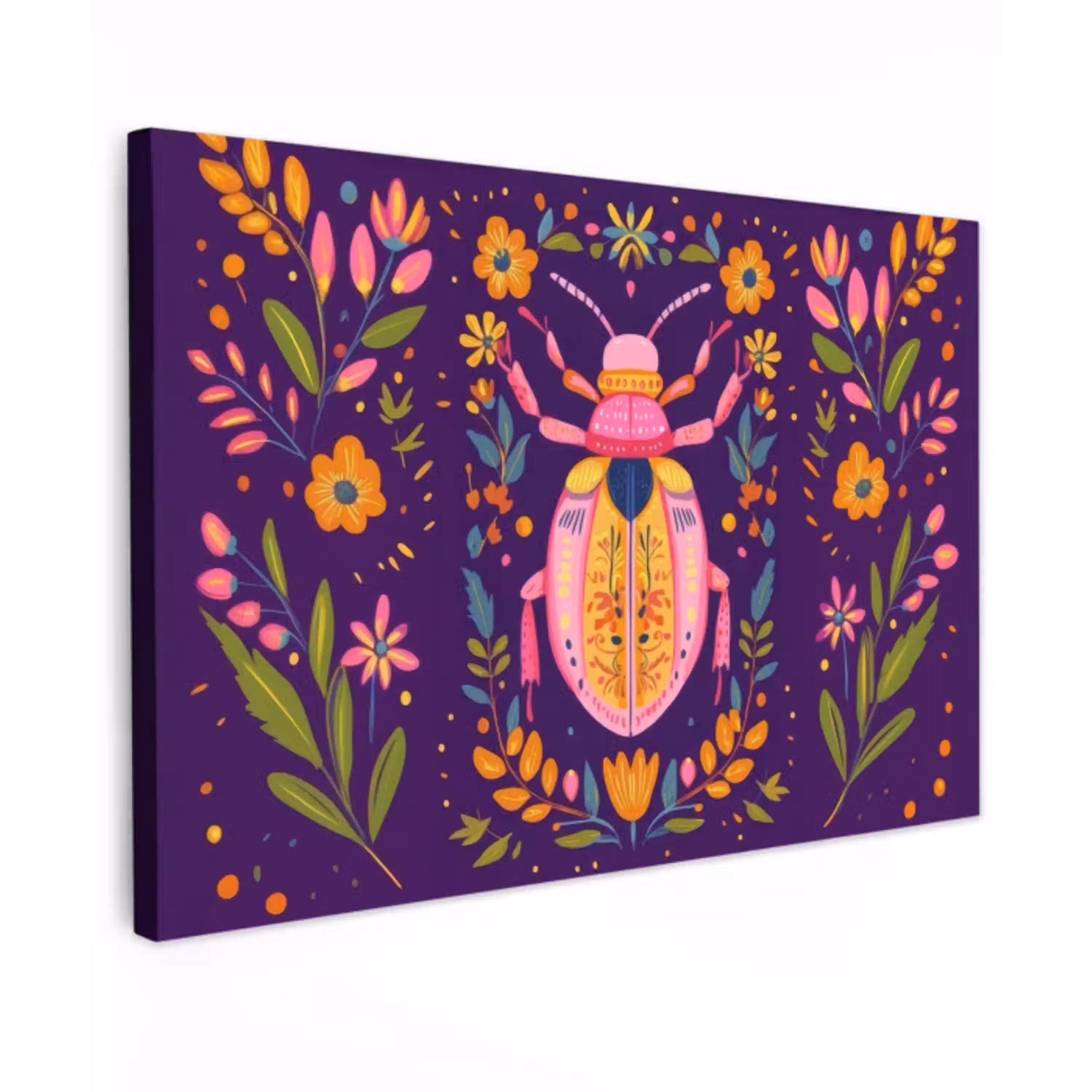 Kever - Felgekleurd - Bloemen - Bladeren canvas 2cm klein -z3d