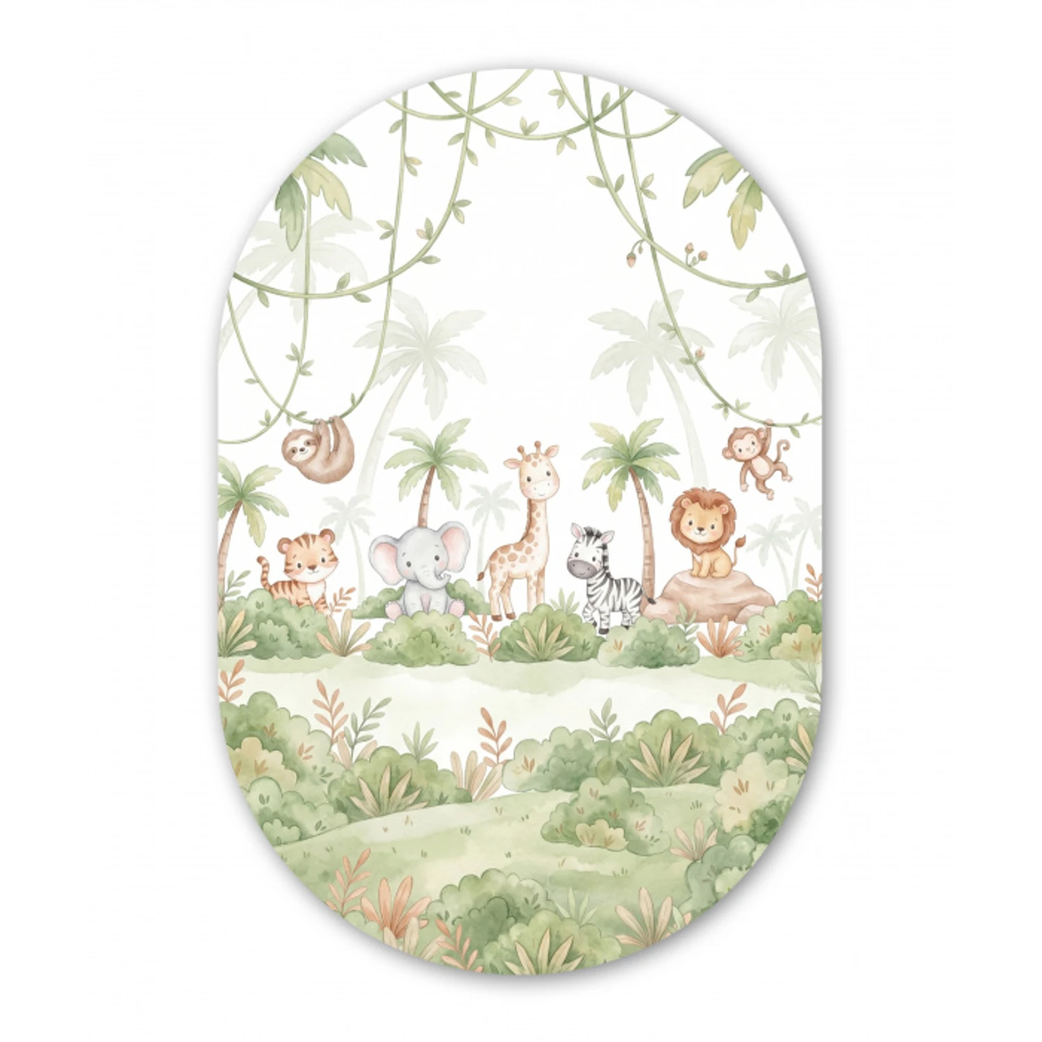 Dieren - Jungle - Pastel Wandcirkel Ovaal Aluminium middel -3d