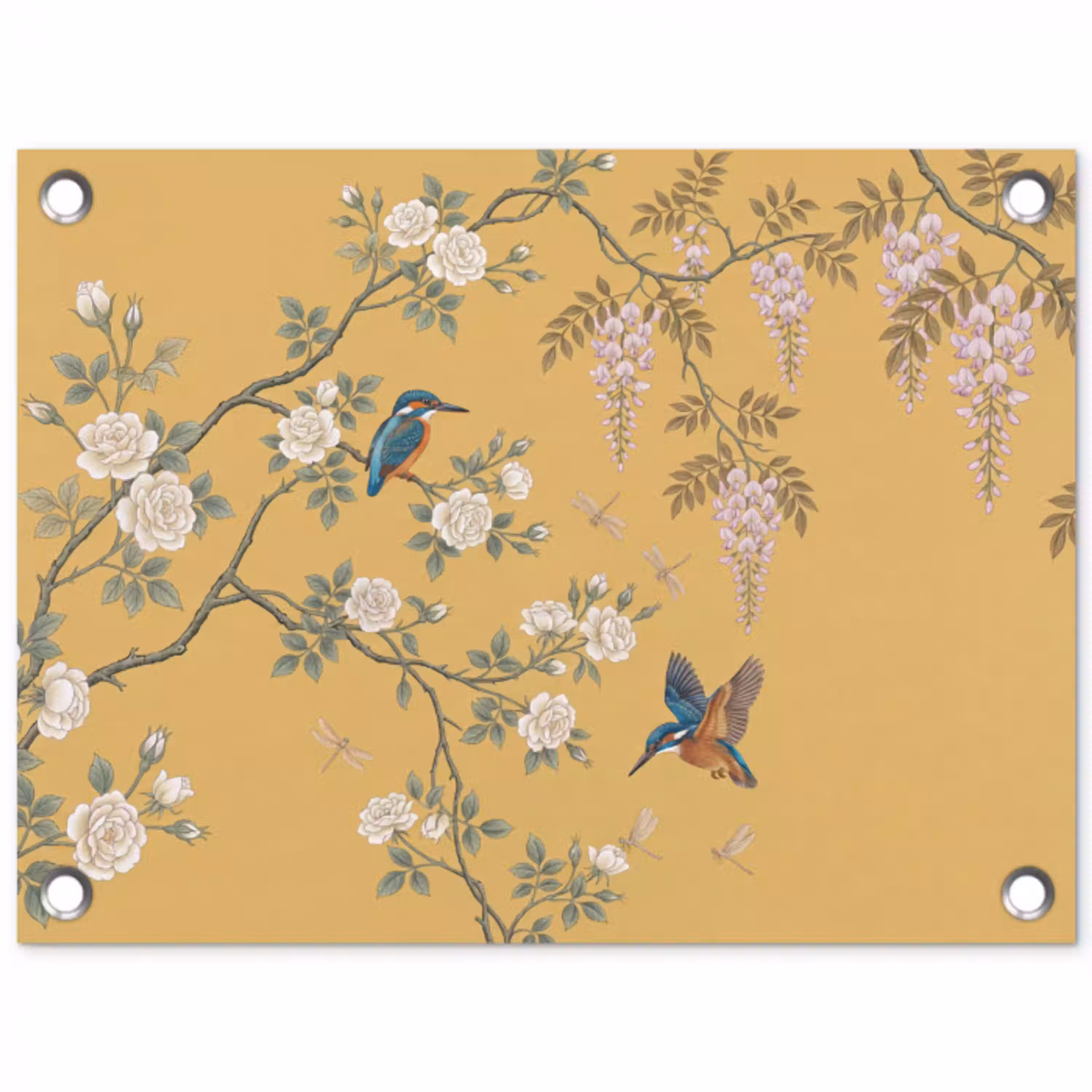 IJsvogels - Bloesem - Geel tuinposter los doek klein -3d
